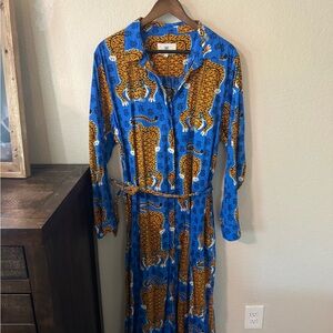 Printfresh Vibrant Blue Dress with Orange Tiger Motif